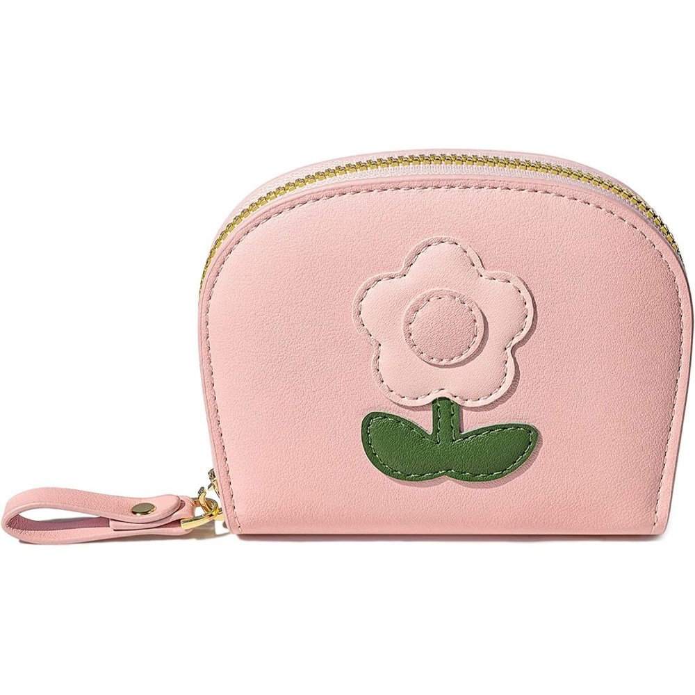 Women and Men Pink RIFD Small Leather Zipper Credit Card Holder Wallet
